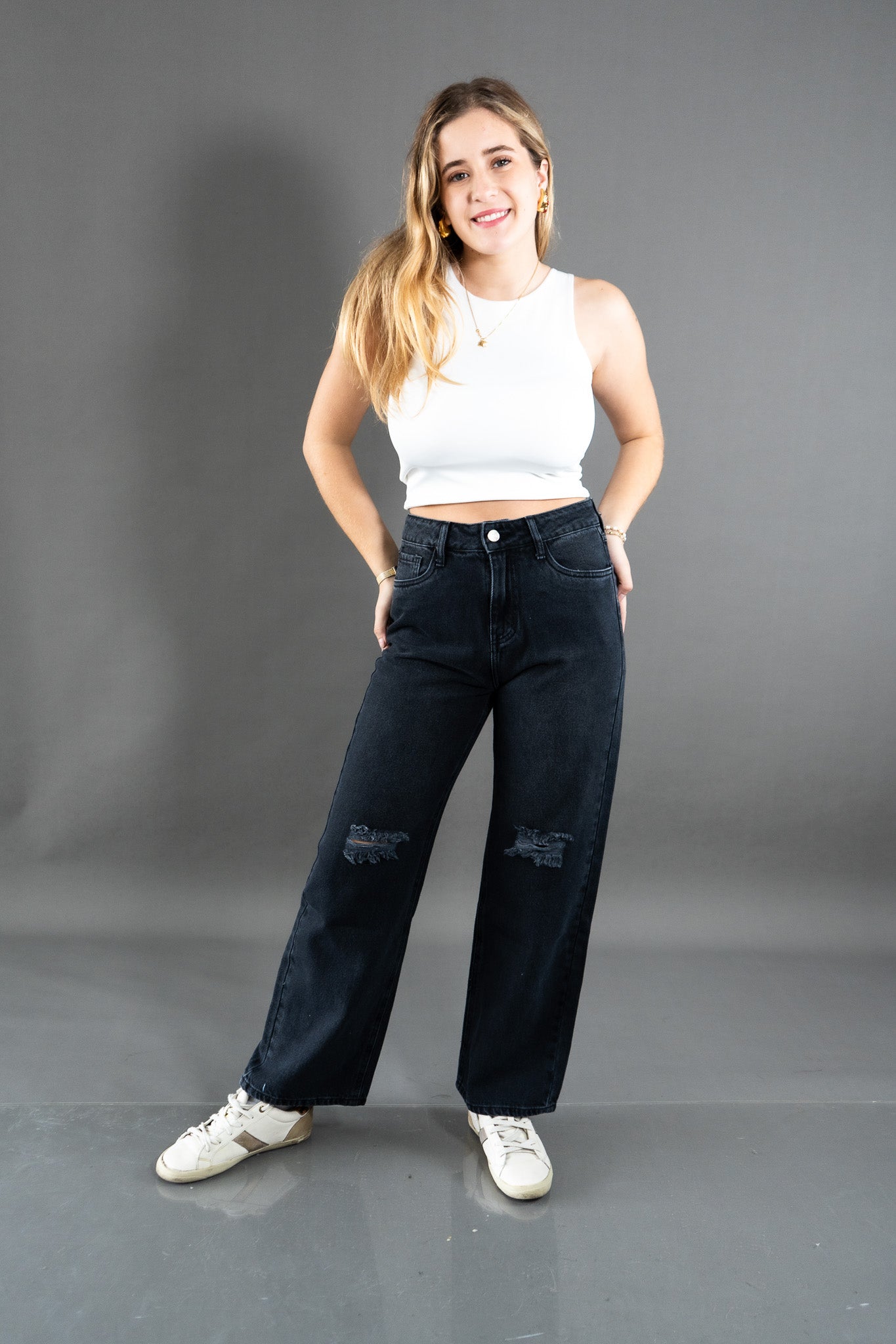 Wide Leg Ripped Plomo