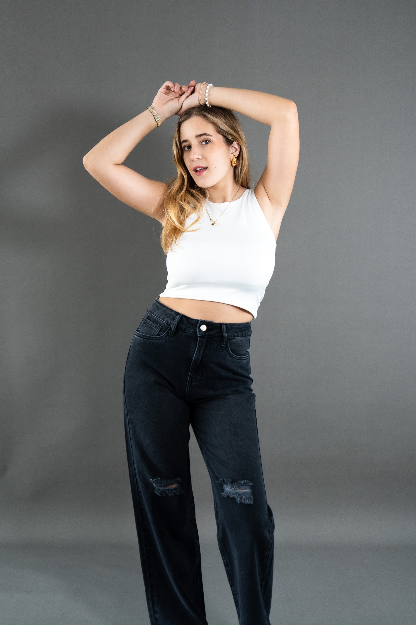 Wide Leg Ripped Plomo