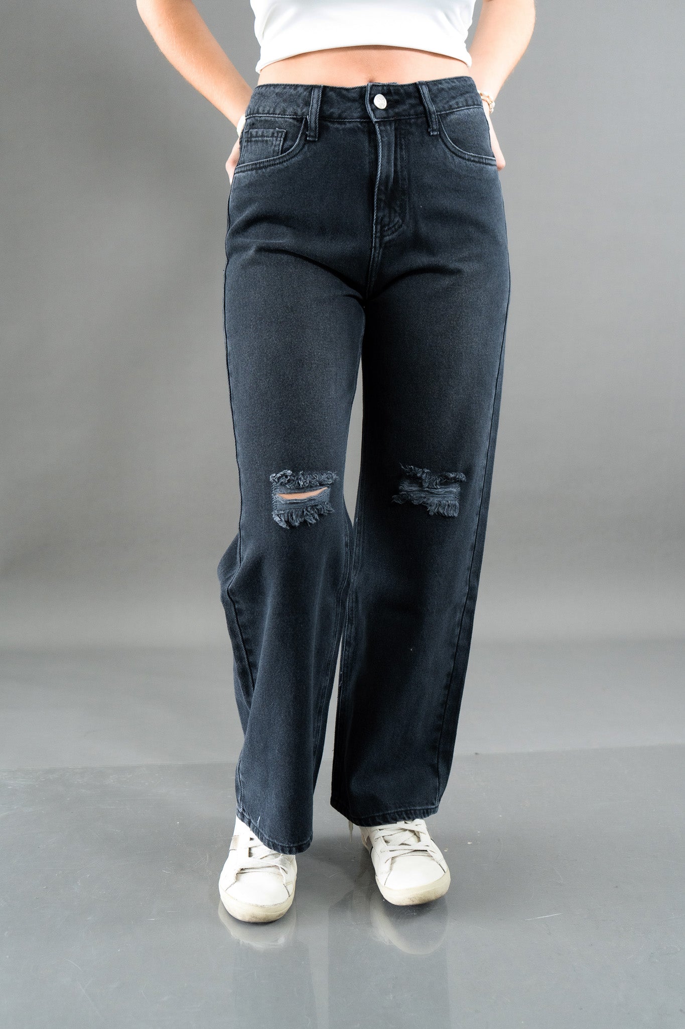 Wide Leg Ripped Plomo