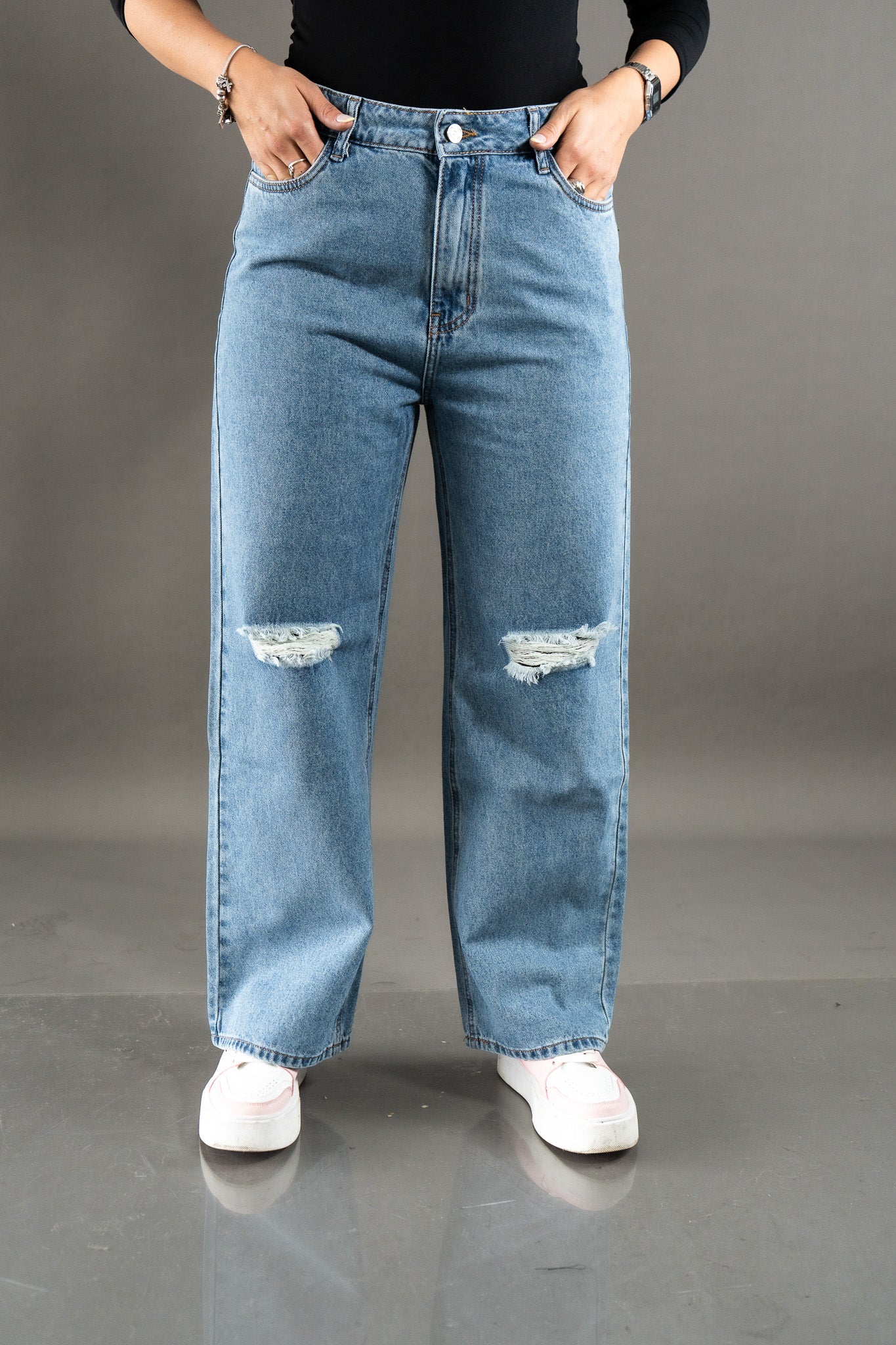 Wide Leg Ripped Cenizo