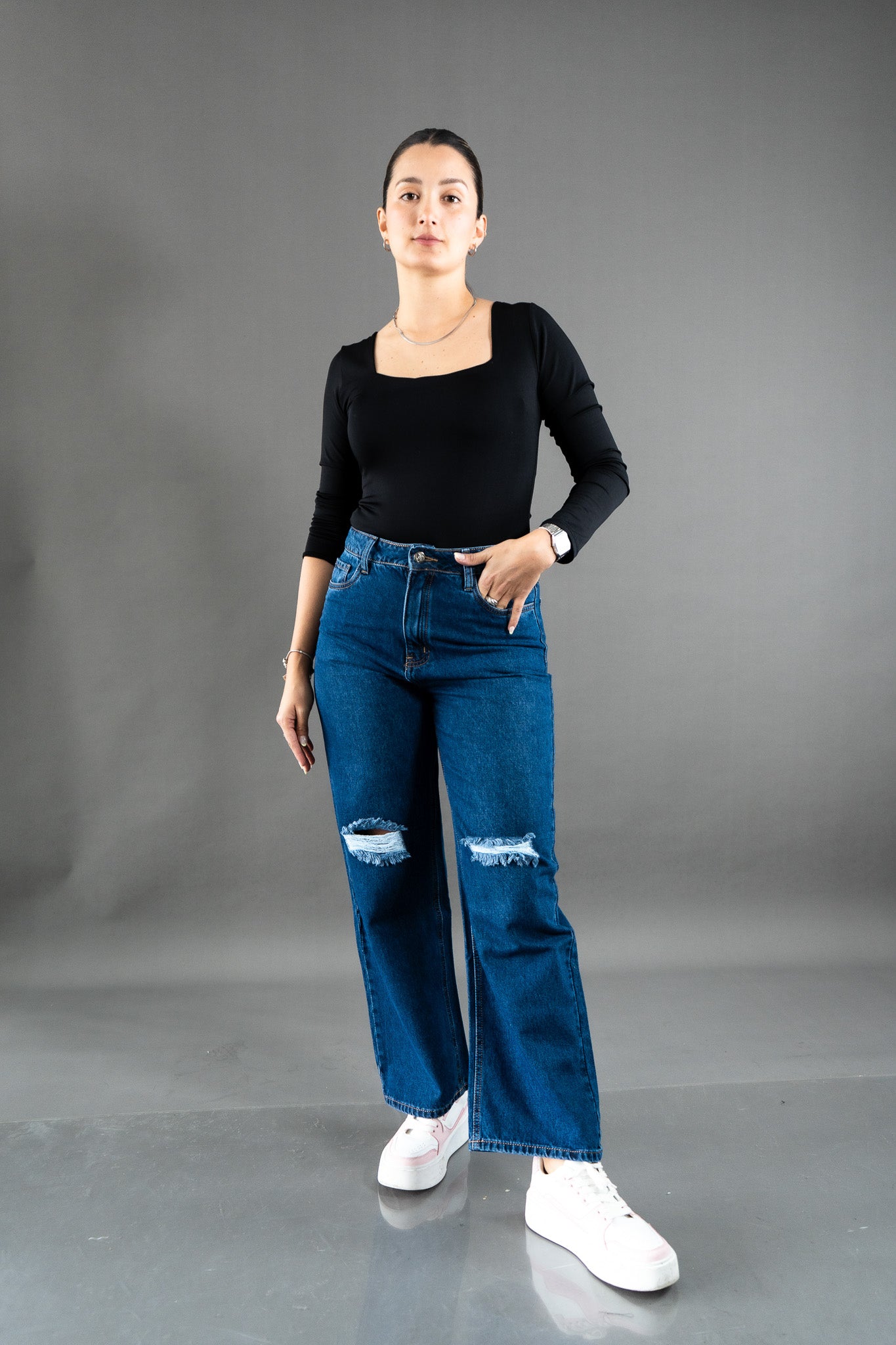 Wide Leg Ripped Azul