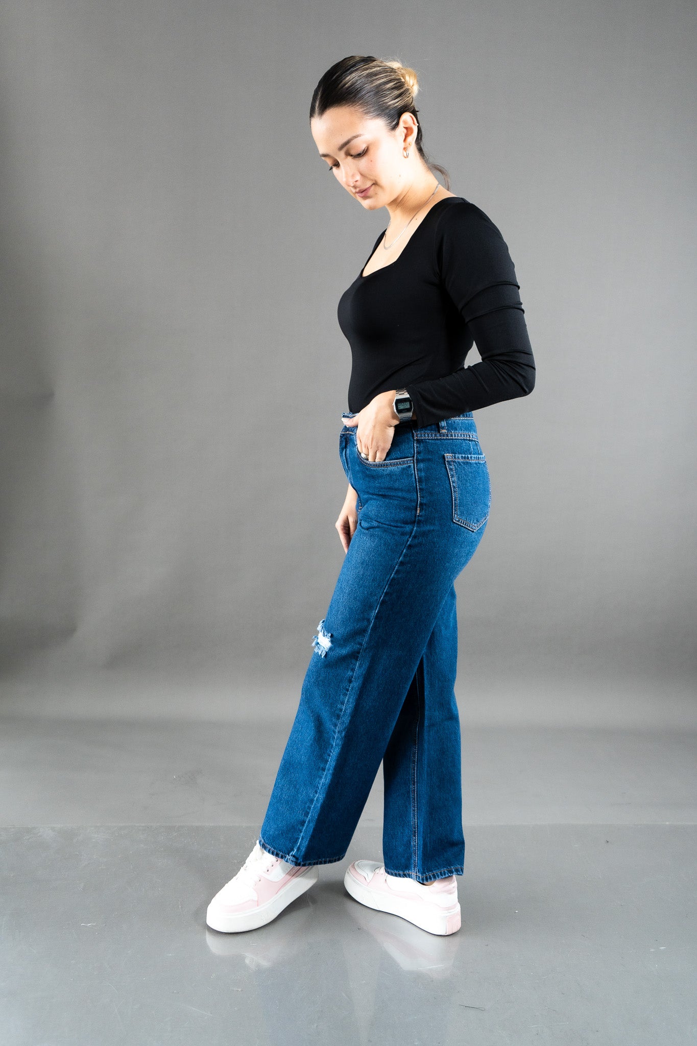 Wide Leg Ripped Azul
