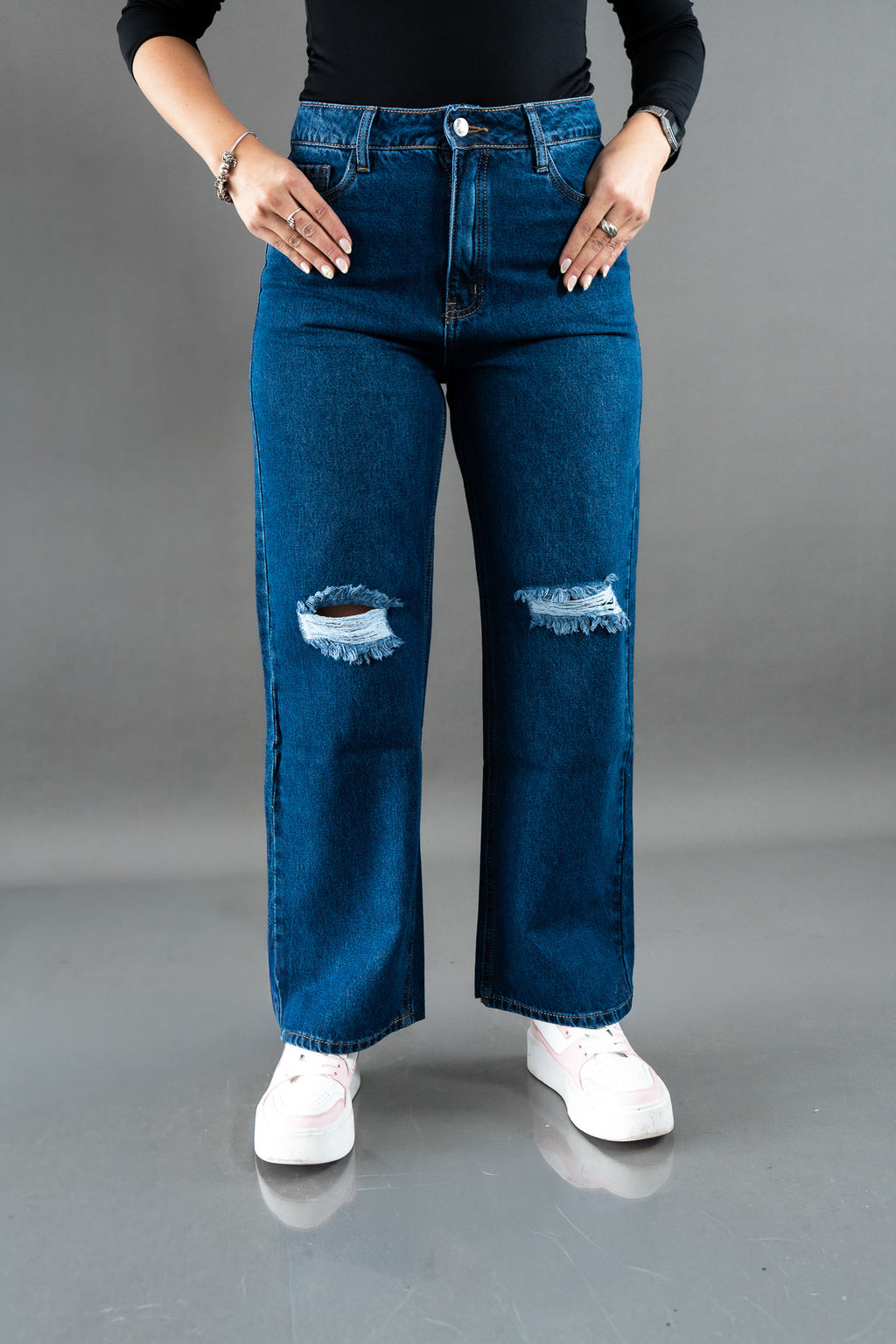Wide Leg Ripped Azul