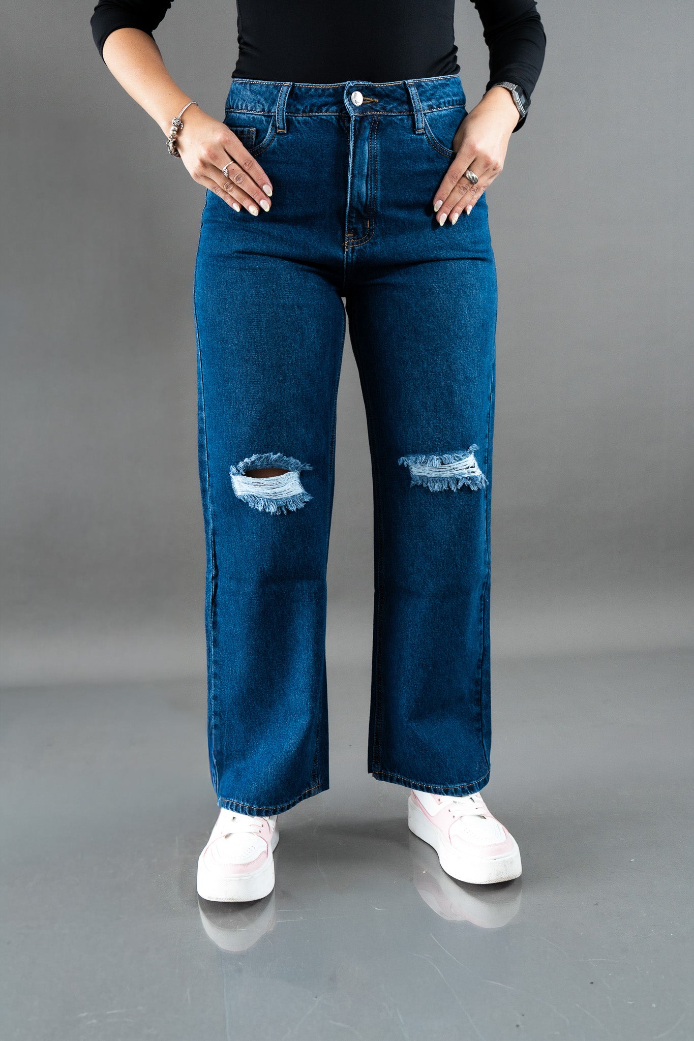Wide Leg Ripped Azul